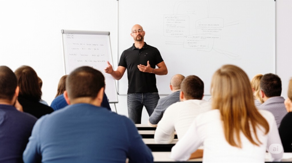 Corporate professionals in a seminar