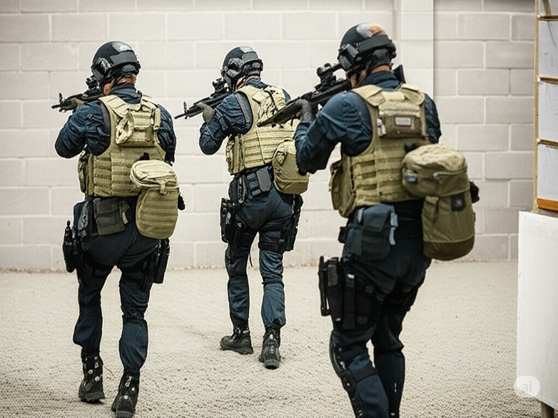 Tactical team moving in formation during training
